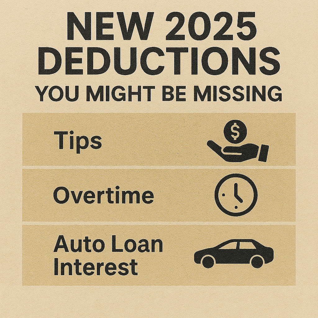 Realistic photo of a middle-aged service worker calculating tip and overtime income for 2025 tax deductions.